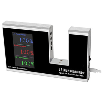 A front view of the LS183 Spectrum Transmission Meter showing the digital display and testing slot.